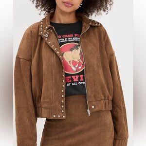 Moon River Cropped Studded Faux Suede Jacket Size S NWOT